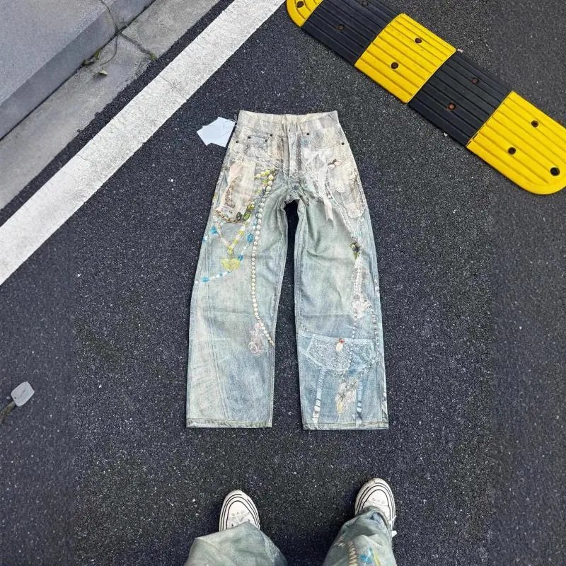 Unbranded Jeans Wide-Leg Chain Graphic image 4