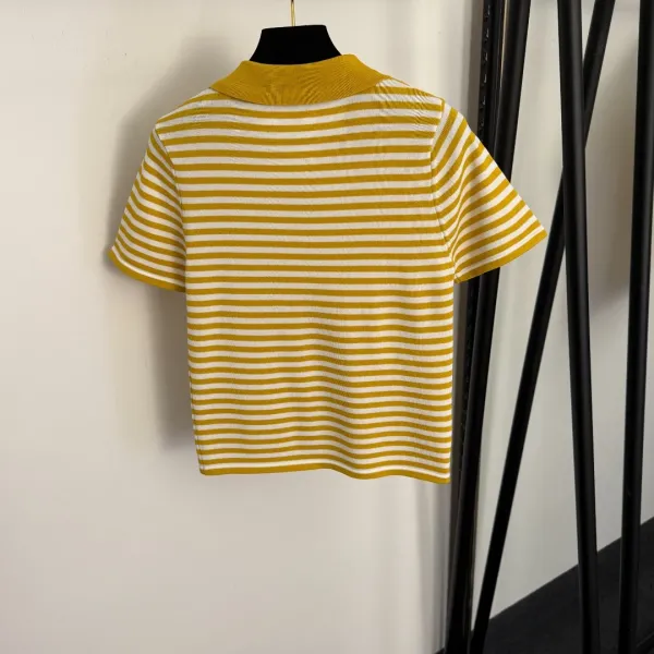 Miu Miu Striped Knit Polo Yellow and White - 7