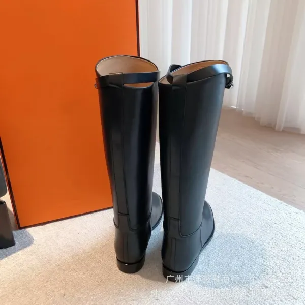 Hermès Chelsea Boots Black Leather Knee-High Boots - 16