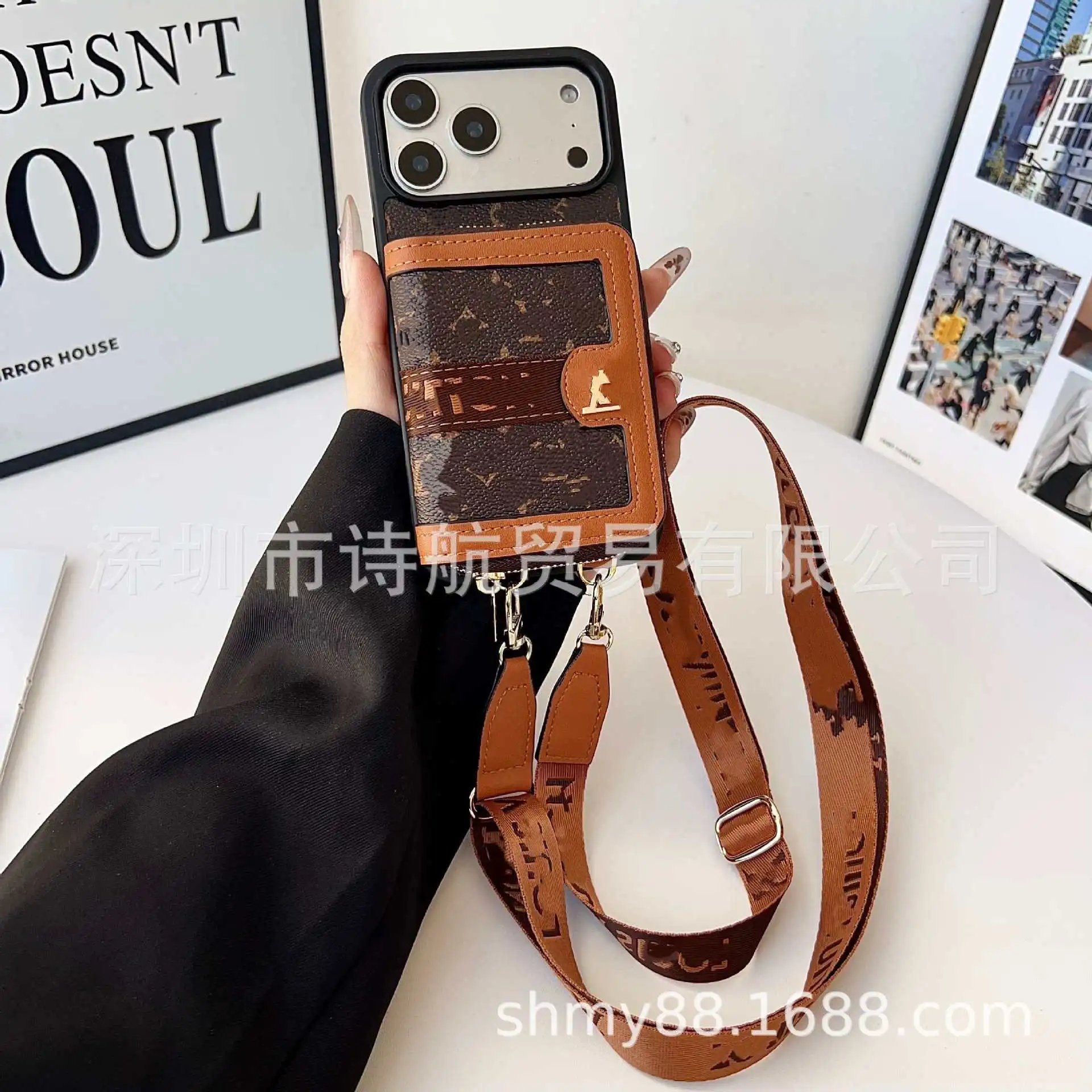 Louis Vuitton Monogram Cardholder Phone Case with Strap Brown Phone-Case