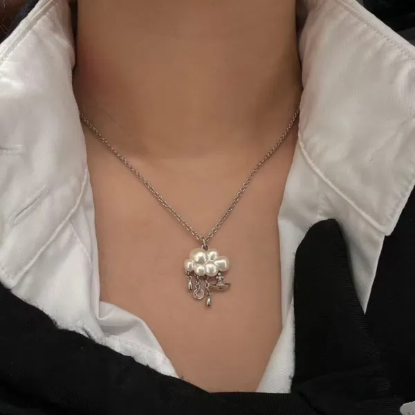 Vivienne Westwood Orb Cloud Pearl Necklace Silver - 8