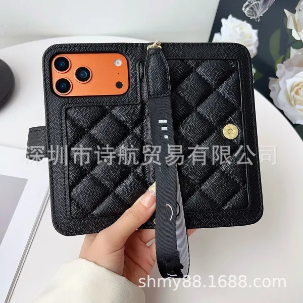 Chanel Classic Flap Phone Wallet Black Quilted Caviar Leather Phone Case - 11