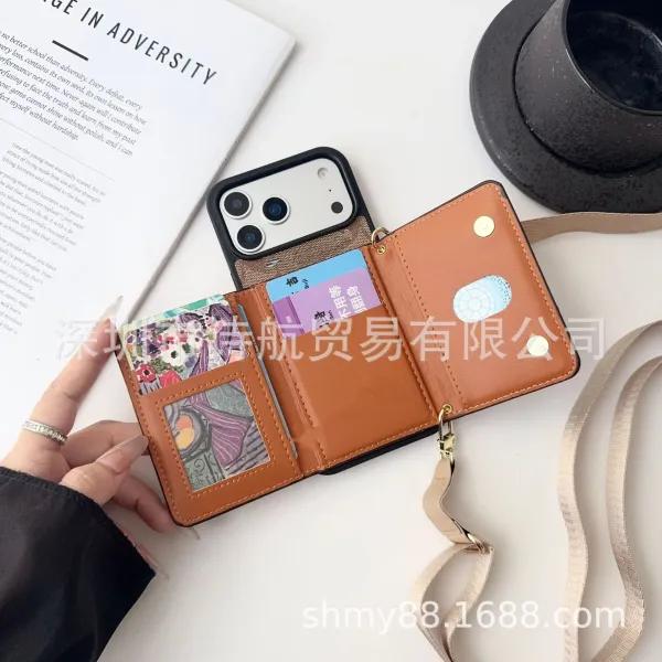 Coach Signature Print Cardholder Phone Case with Strap Black/Brown - 8