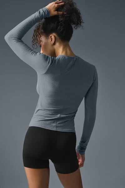 Alo Yoga Ribbed Long Sleeve Base Layer Gray - 14