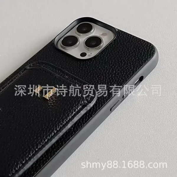 Black Textured Leather Cardholder Phone Case for iPhone - 7