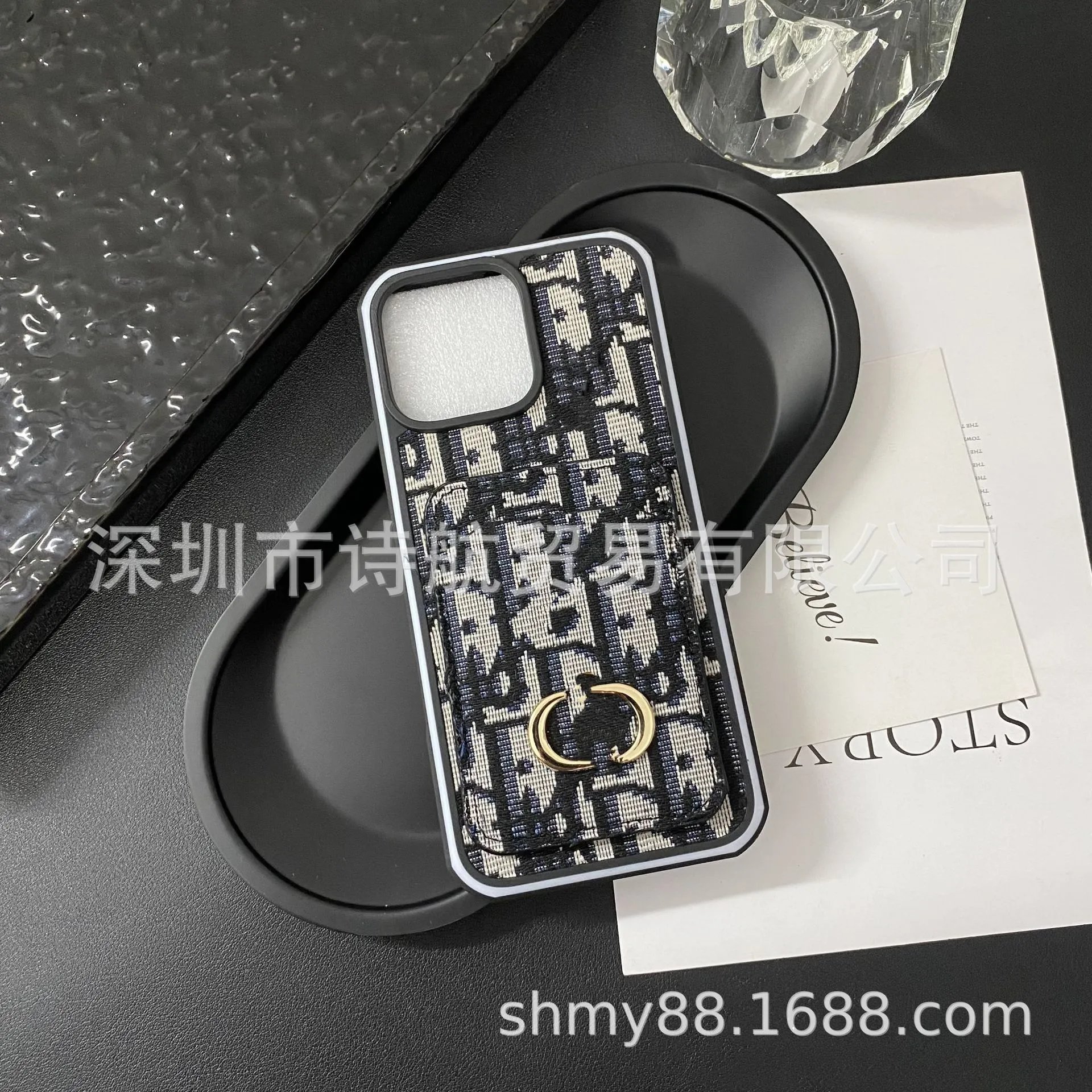Dior Oblique Print Cardholder Phone Case Gray Beige Phone-Case - 4