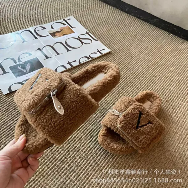 Valentino Garavani VLogo Shearling Slippers Brown - 19