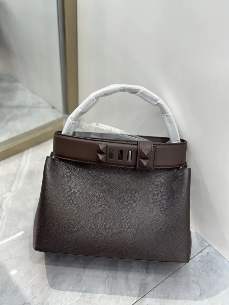 Valentino Garavani Rockstud Small Top Handle Bag Taupe Leather Handbag - 18