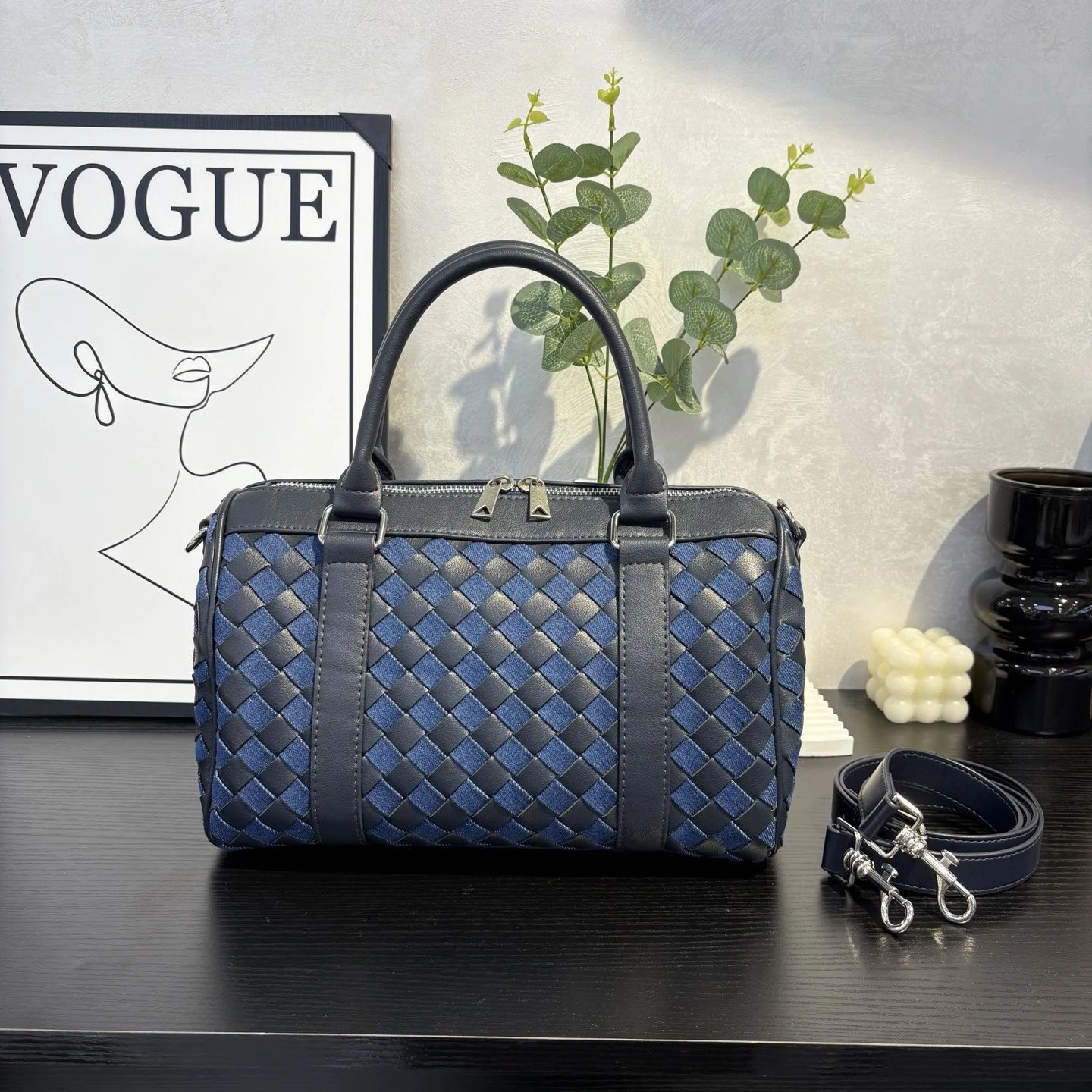 Balenciaga Hand Woven Leather Boston Bag