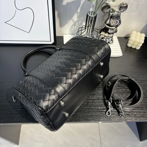 Bottega Veneta Intrecciato Woven Leather Boston Bag Black - 14