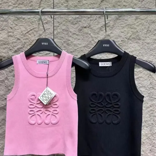 Loewe Anagram Knit Vest-Top in Pink and Black - 11