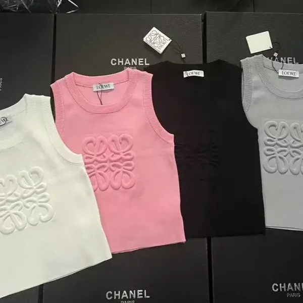 Loewe Anagram Knit Vest-Top in Pink and Black - 14