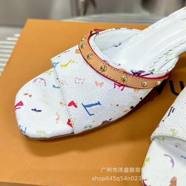 Louis Vuitton Multicolor Monogram Mule White Heels - 9