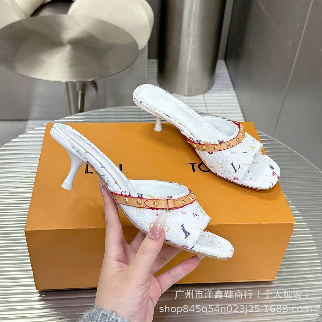 Louis Vuitton Multicolor Monogram Mule White Heels