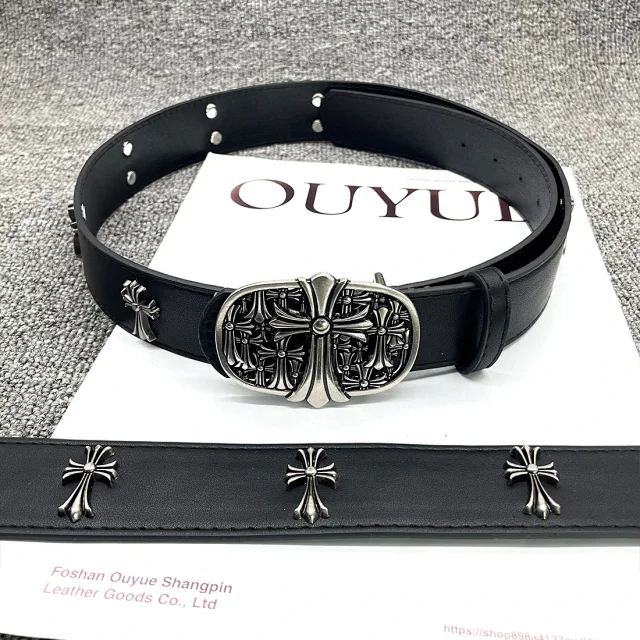Unbranded Belts Cross-studded belt with ornate oval buckle product detail image 41