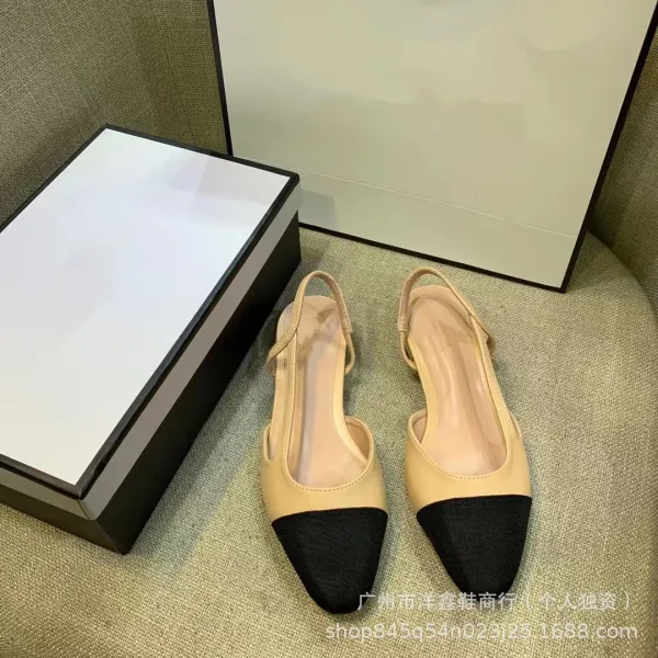 Chanel-inspired Two-Tone Block Heel Pumps Beige and Black Leather Shoes - 7