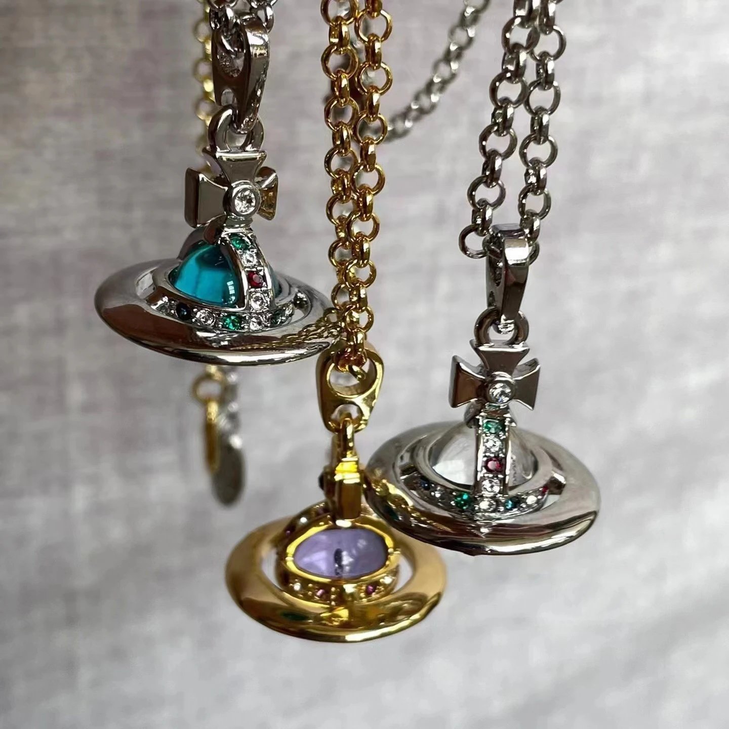 Unbranded Jewelry Saturn Orb Pendant Necklace with Cross Detail image 1