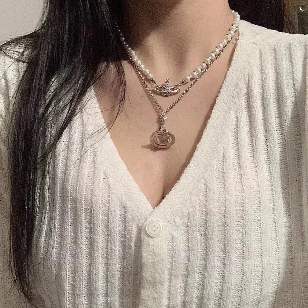 Unbranded Jewelry Saturn Orb Pendant Necklace with Cross Detail image 4