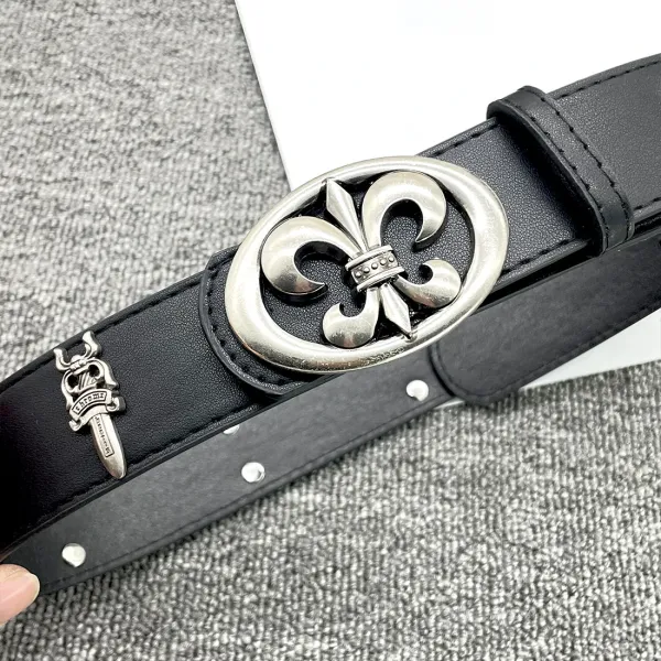 OUYUE Ornate Cross Buckle Black Leather Belt - 26