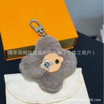 Louis Vuitton Monogram Furry Bear Keychain Gray