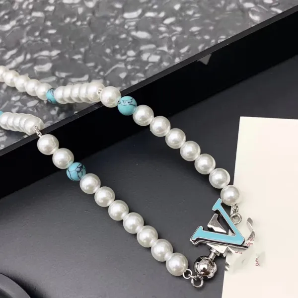 LV-Inspired Turquoise Pearl Bracelet Set - 4