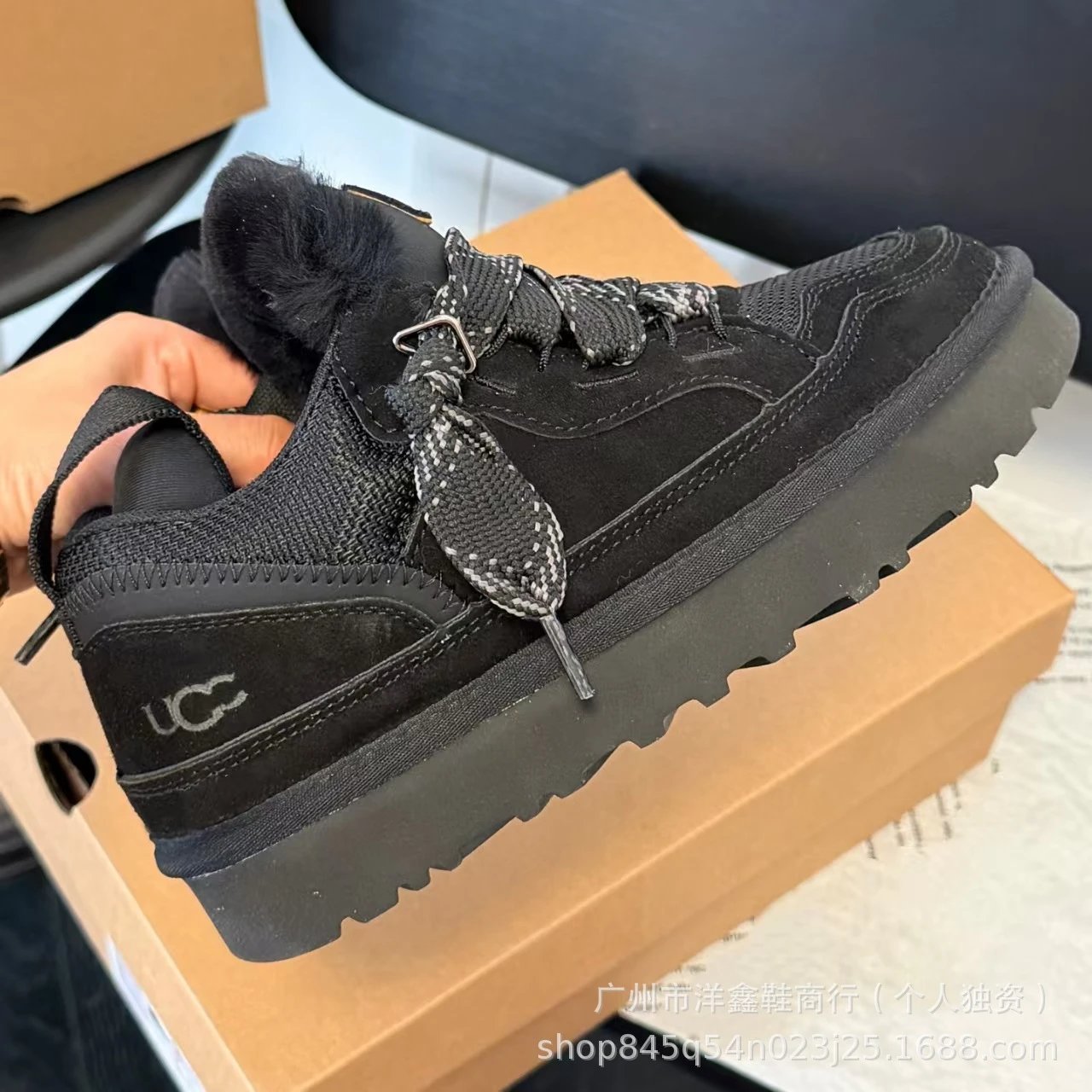 UGG UC Platform Sneaker Beige Wool-Lined Chunky Sneakers - 26