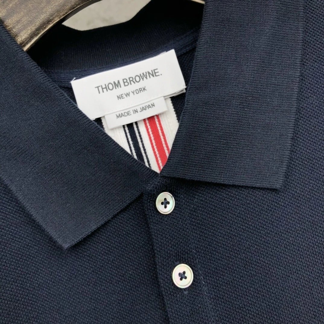 Thom Browne Classic Four-Bar Stripe Gray Polo - 35