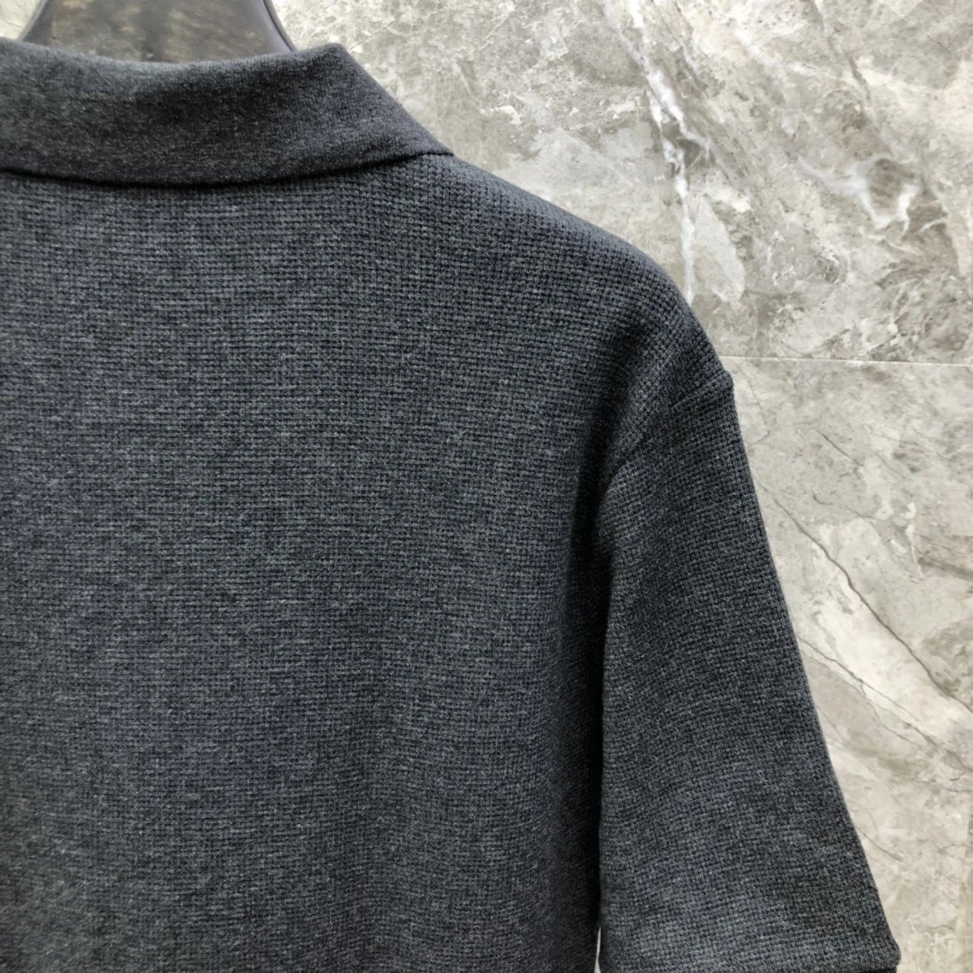 Thom Browne Classic Four-Bar Stripe Gray Knit Polo - 29