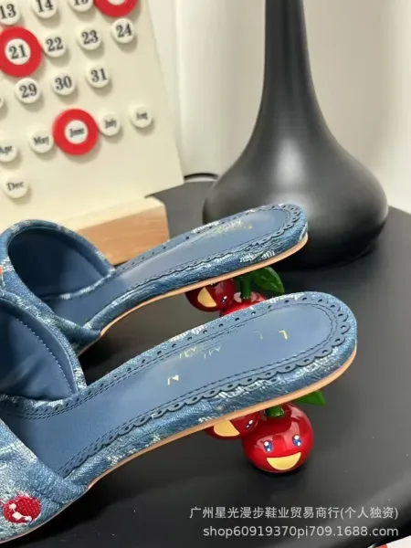 Louis Vuitton Cherry-Print Denim Mule Slippers Blue - 8