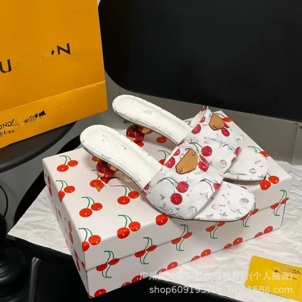 Louis Vuitton Cherry-Print Denim Mule Slippers Blue - 10
