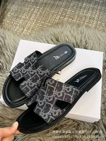 Dior B23 Slide Black Monogram Leather Sandals - 6