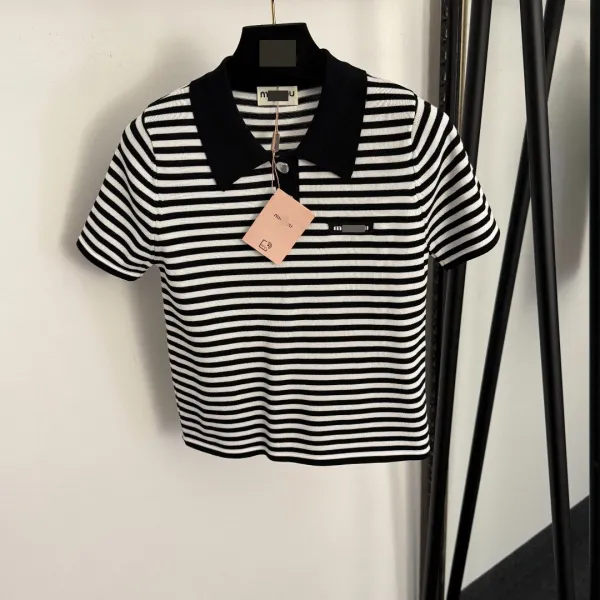 Miu Miu Striped Knit Polo Yellow and White - 4