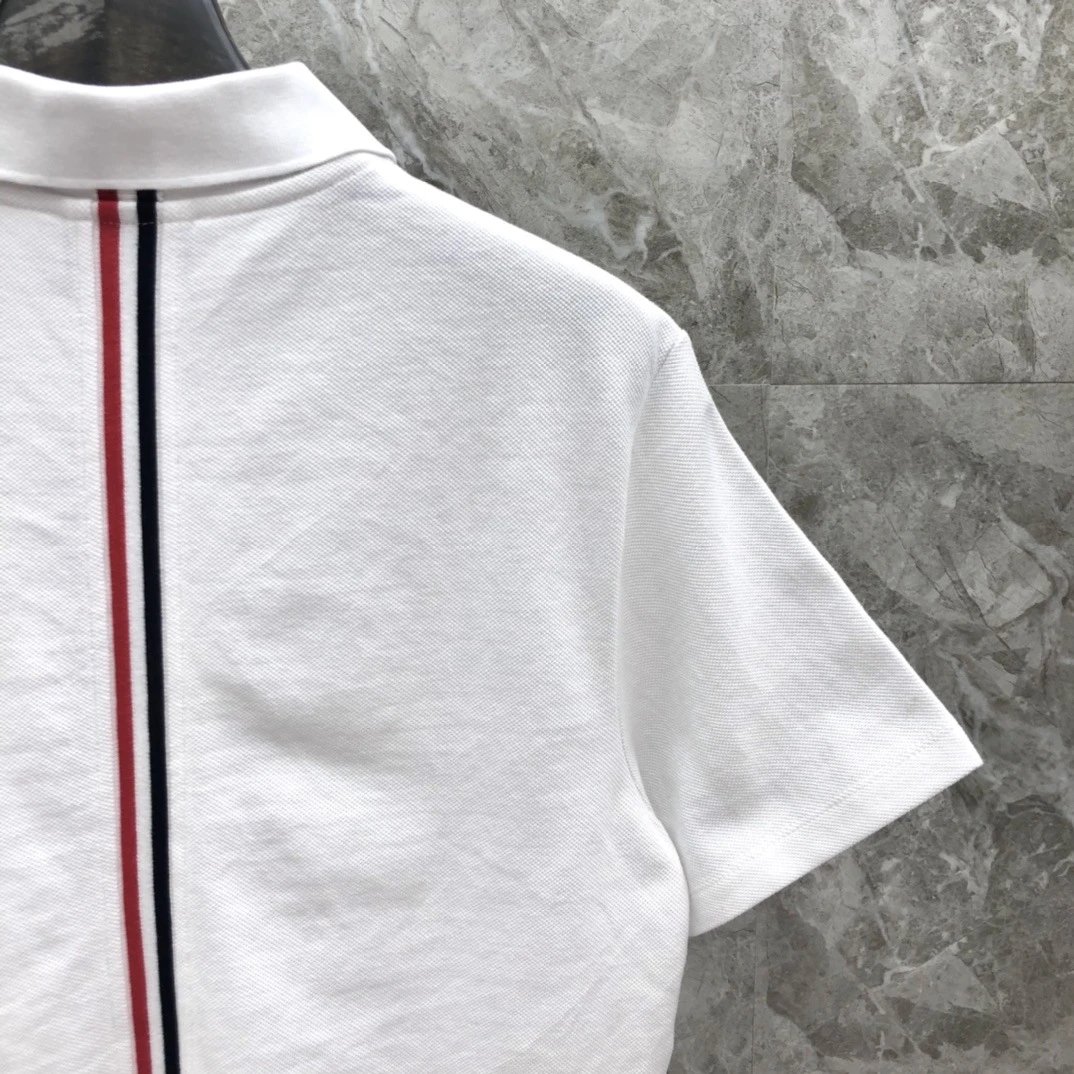 Thom Browne Classic Four-Bar Stripe Gray Polo - 17