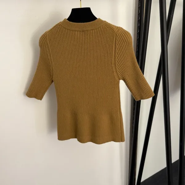 Miu Miu Ribbed Knit Short-Sleeve Sweater Navy - 7