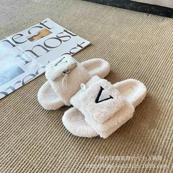 Valentino Garavani VLogo Shearling Slippers Brown - 4