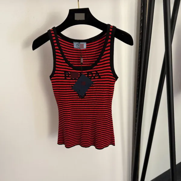 Prada Striped Knit Vest-Top Black and White - 10