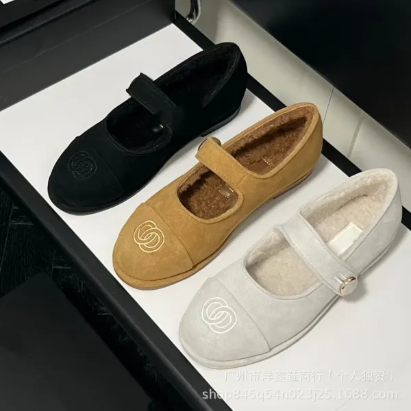 Chanel Mary Jane Flats Beige Suede with CC Logo Shoes - 2