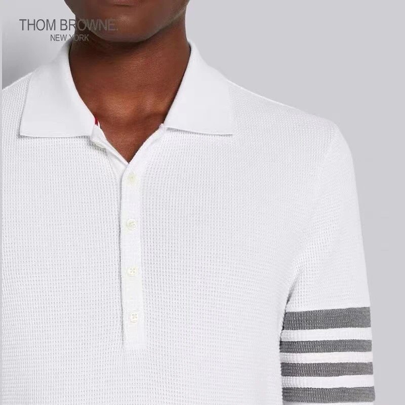 Thom Browne Classic Four-Bar Stripe Gray Knit Polo - 4