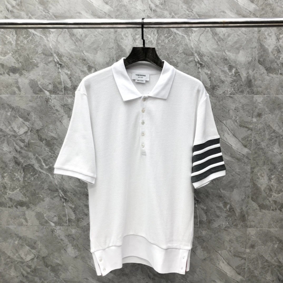 Thom Browne Classic Four-Bar Stripe Gray Knit Polo - 6