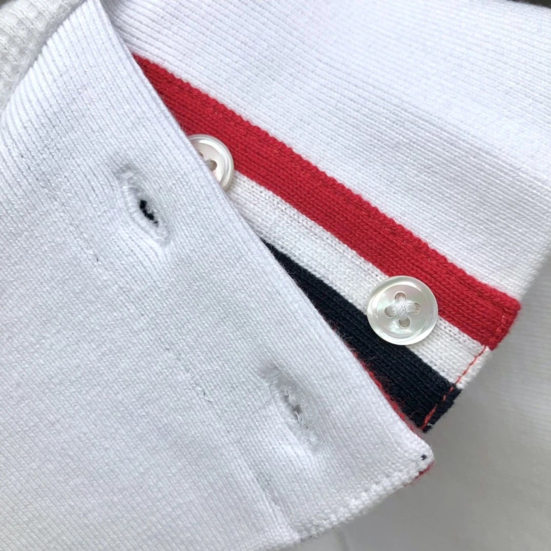 Thom Browne Classic Four-Bar Stripe Gray Knit Polo - 11