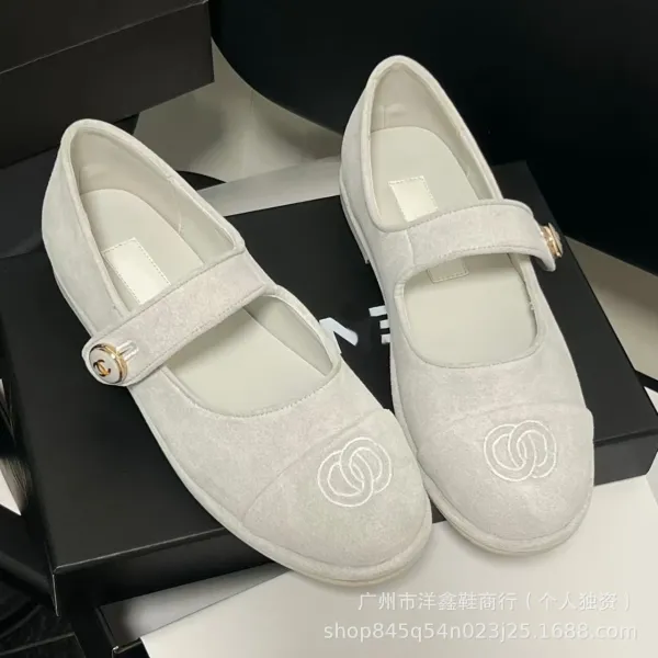 Chanel Mary Jane Flats Beige Suede with CC Logo Shoes - 8