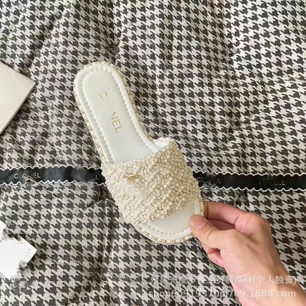 Chanel-inspired Pearl-Embellished Chain Slide Sandals - 14
