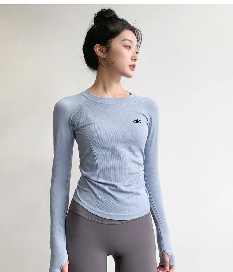 Alo Yoga Long Sleeve Ribbed Base Layer Navy Top - 3