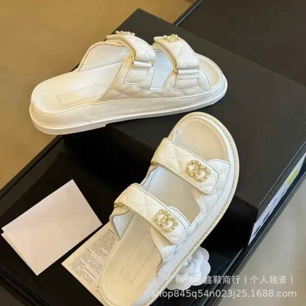 Chanel CC Logo Quilted Slide Sandals Burgundy - 14