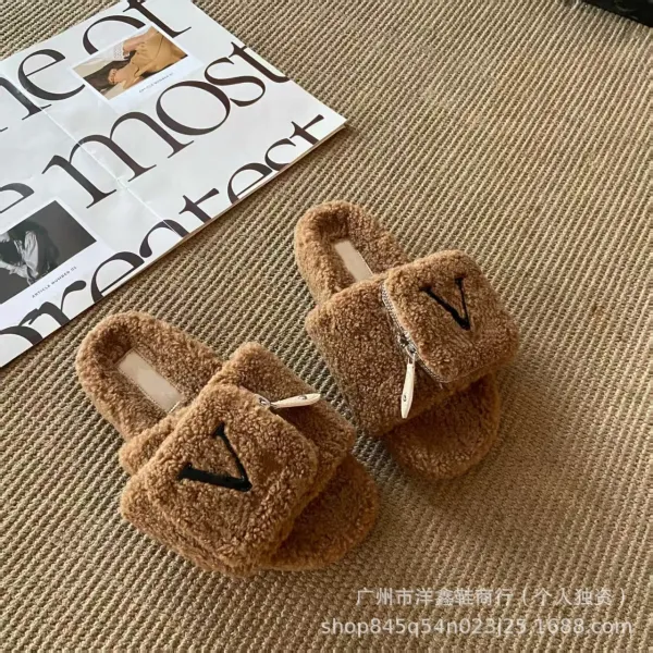 Valentino Garavani VLogo Shearling Slippers Brown - 16