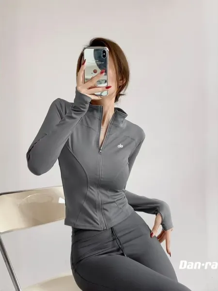 Alo Yoga Studio Zip-Up Long Sleeve White Activewear Top - 5