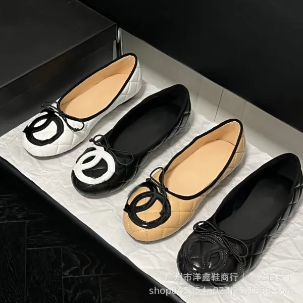 Chanel CC Logo Quilted Ballet Flats Black and White Shoes - 3