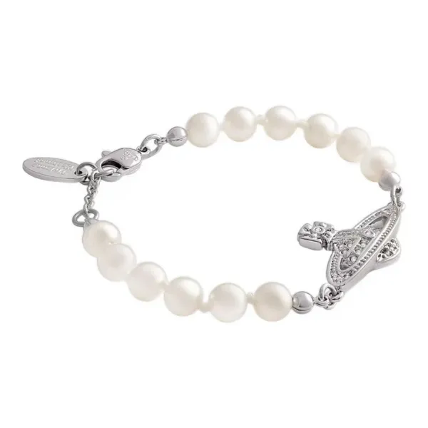 Vivienne Westwood Orb Pearl Bracelet with Pink Crystal Accents - 8