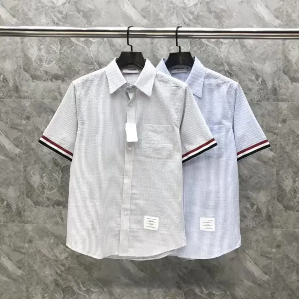 Thom Browne Short-Sleeve Oxford Shirt Light Blue - 10