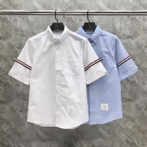 Thom Browne Short-Sleeve Oxford Shirt Light Blue - 29